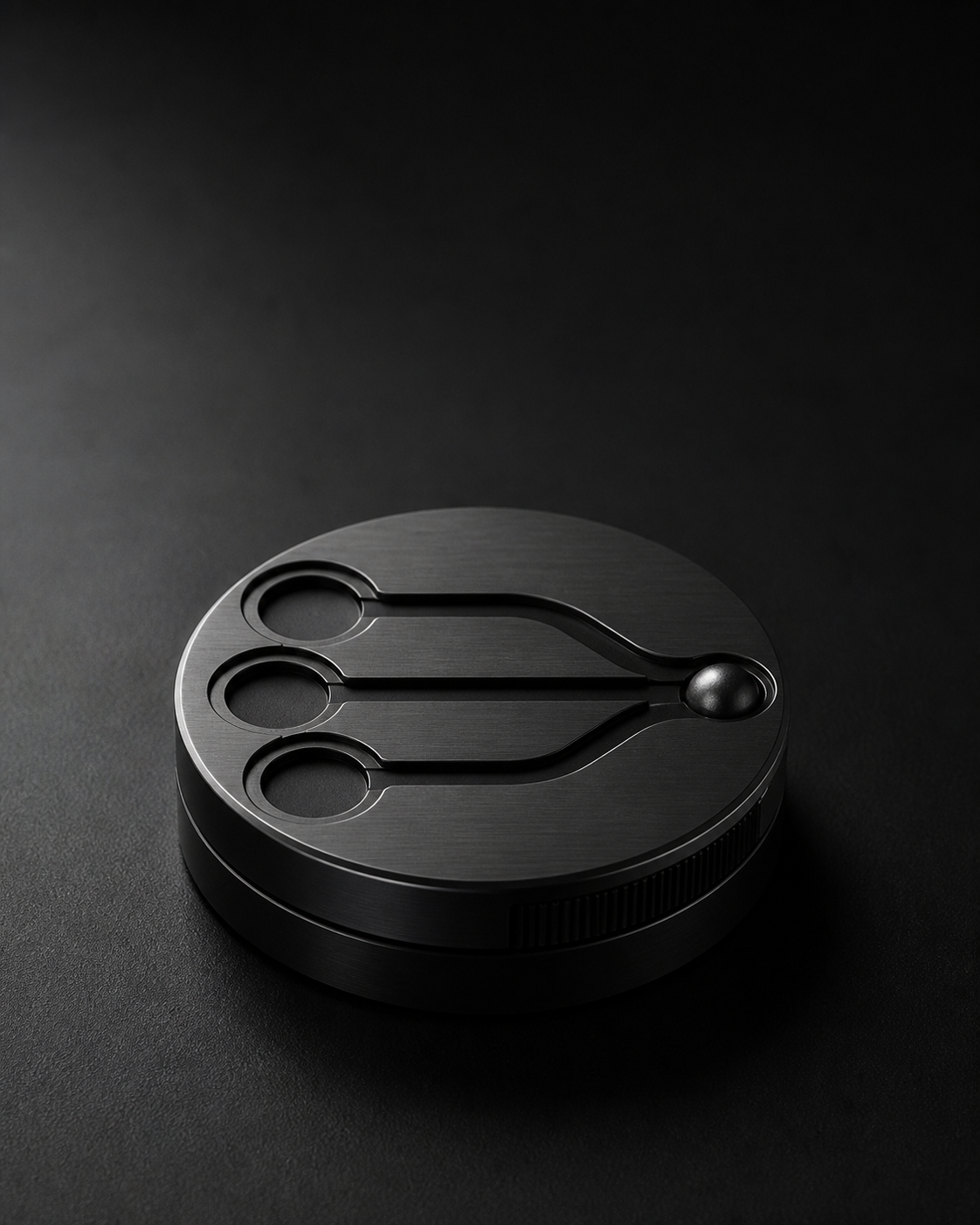 Abstract machined protocol relay in black anodized metal